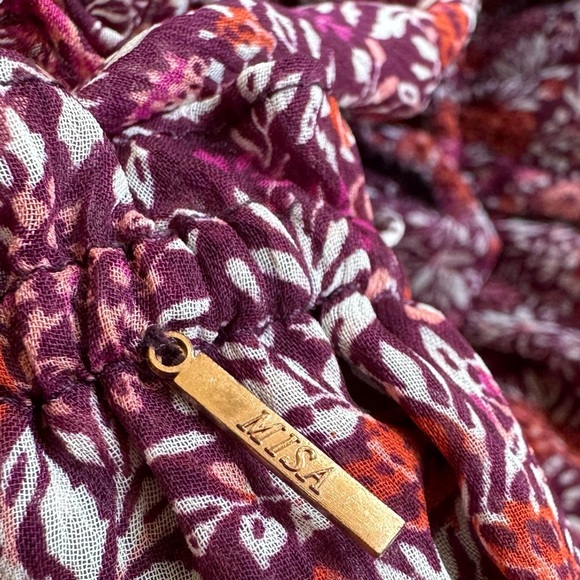 MISA Los Angeles Maribel Off Shoulder Floral Pattern Tiered Pom Pom Midi Dress - Picture 3 of 10